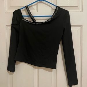 SHEIN Asymmetrical Neck
Rhinestone Detail Tee, black color, XS size